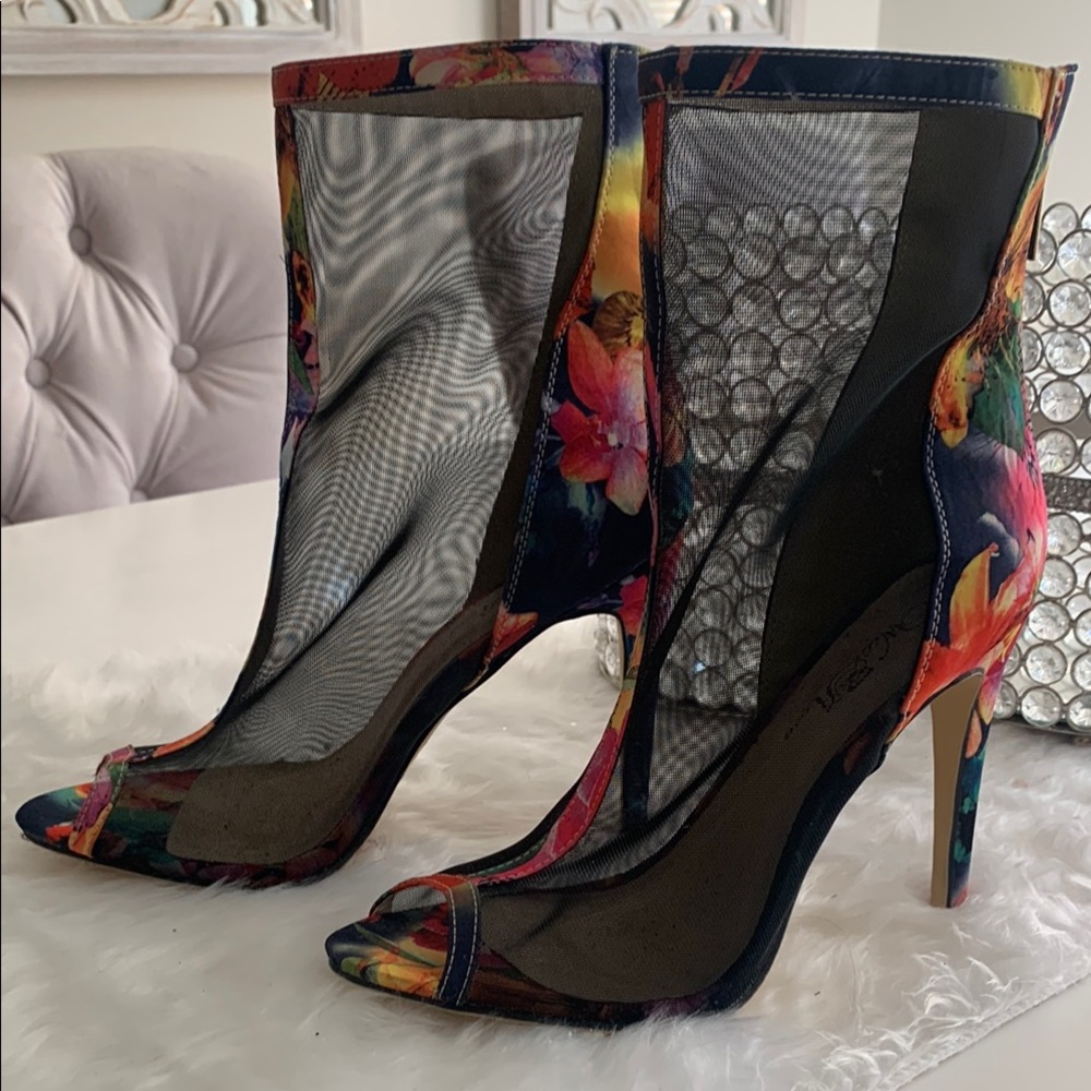 Floral Mesh Heeled Boots
